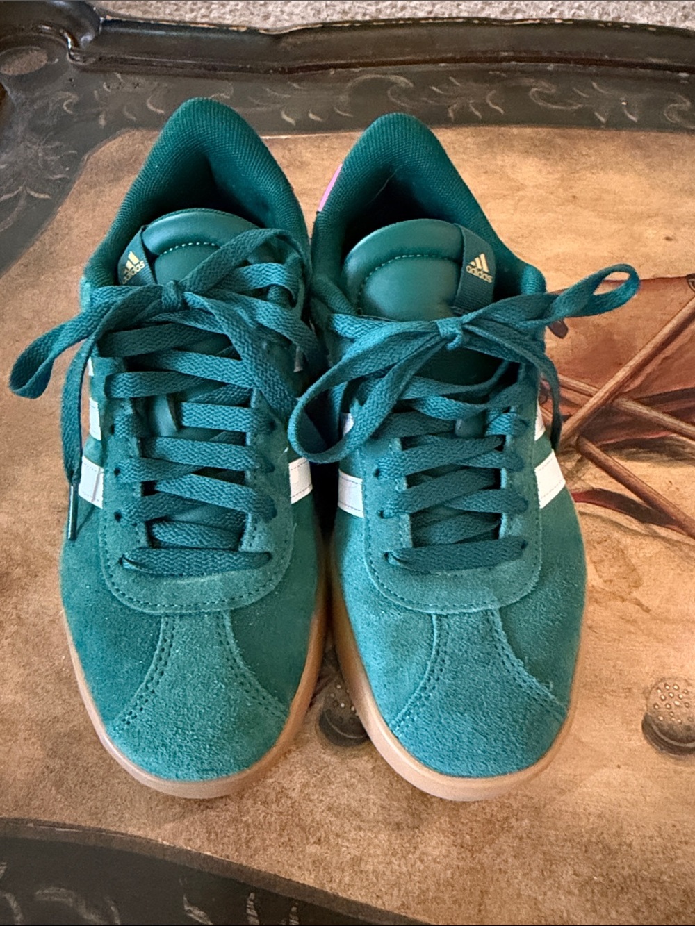 adidas Teal Green Suede Sneakers with White Stripe